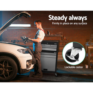 Giantz 7 Drawer Tool Box Cabinet Chest Storage Garage Toolbox Organiser Set Black and Grey