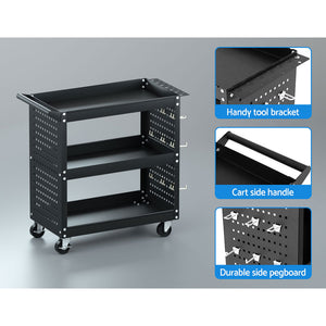 Giantz 3-Tier Tool Cart Storage Trolley - Workshop Organizer Black | Tools at Your Fingertips