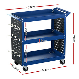 Giantz 3-Tier Tool Trolley Cart - Mobile Work Mechanic Storage Blue | Organize with Ease