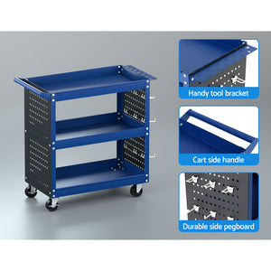 Giantz 3-Tier Tool Trolley Cart - Mobile Work Mechanic Storage Blue | Organize with Ease