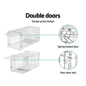 Set of 2 Humane Animal Trap Cage 66 x 23 x 25cm - Silver