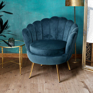 Velvet Navy Shell Arm Chair