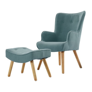 Blue Fabric Armchair Lounge Chair With Ottoman