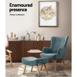 Blue Fabric Armchair Lounge Chair With Ottoman