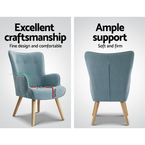 Blue Fabric Armchair Lounge Chair With Ottoman