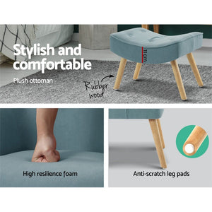 Blue Fabric Armchair Lounge Chair With Ottoman