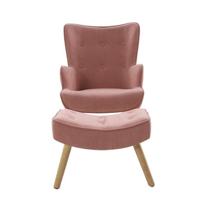 Pink Fabric Armchair Lounge Chair With Ottoman