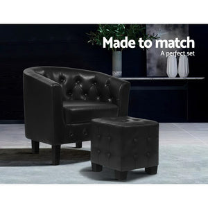 Leather Tub Armchair Lounge Chair With Ottoman