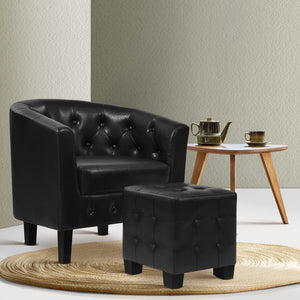Leather Tub Armchair Lounge Chair With Ottoman