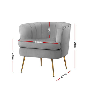 Grey Velvet Retro Styled Arm Chair