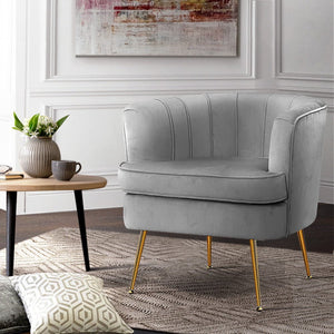 Grey Velvet Retro Styled Arm Chair