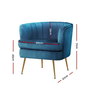 Blue Velvet Retro Styled Arm Chair