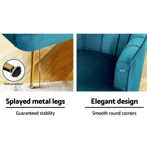 Blue Velvet Retro Styled Arm Chair