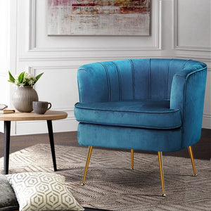 Blue Velvet Retro Styled Arm Chair