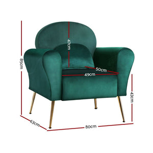Vintage Classic Styled Green Velvet Arm Chair