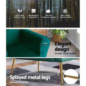 Vintage Classic Styled Green Velvet Arm Chair