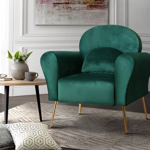 Vintage Classic Styled Green Velvet Arm Chair