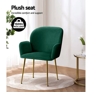 Artiss Set of 2 Kynsee Dining Chair Armchair Cafe Chair Upholstered Velvet Green