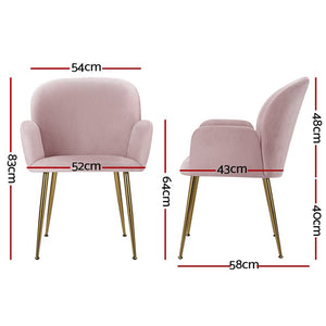 Artiss Set of 2 Kynsee Dining Chairs Armchair Cafe Chair Upholstered Velvet Pink