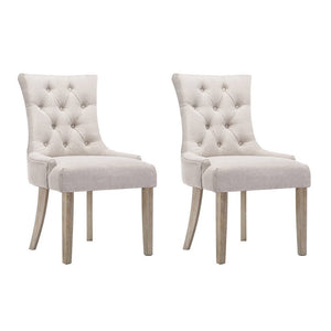 Beige French Provincial Wooden Fabric Chairs - 2 Pack
