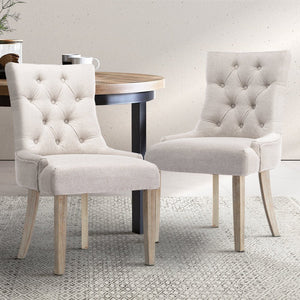Beige French Provincial Wooden Fabric Chairs - 2 Pack