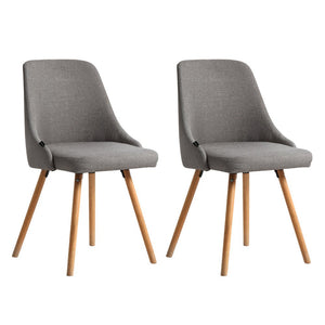 Grey Fabric Dining Chairs With Beech Timber Legs - Twin Pack