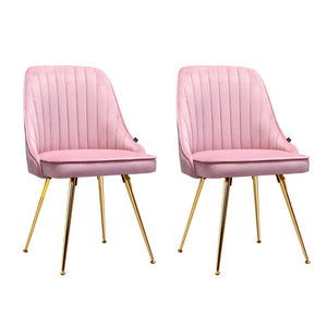 Pink Retro Velvet Dining Chairs - Twin Pack