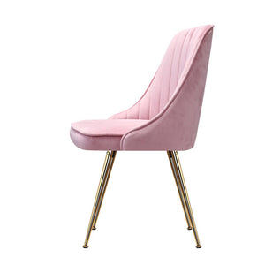 Pink Retro Velvet Dining Chairs - Twin Pack