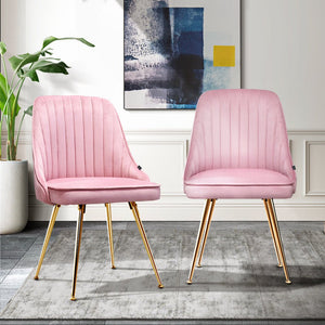 Pink Retro Velvet Dining Chairs - Twin Pack