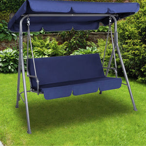 Outdoor Swing Bench Seat With Dark Blue Cover / Awning