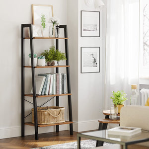 Rustic Brown And Steel Metal Frame 4 Tier bookshelf