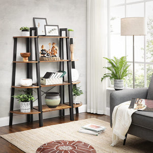 Rustic Brown And Steel Metal Frame 4 Tier bookshelf