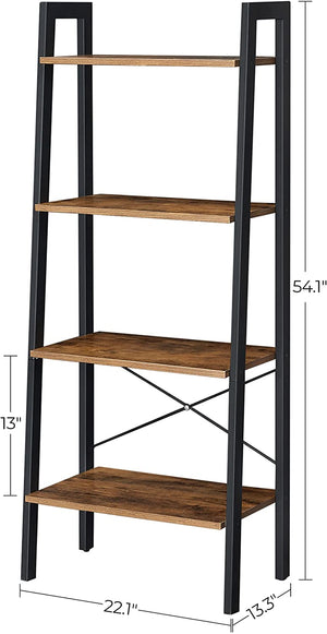 Rustic Brown And Steel Metal Frame 4 Tier bookshelf