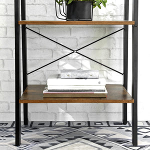 Rustic Brown And Steel Metal Frame 4 Tier bookshelf