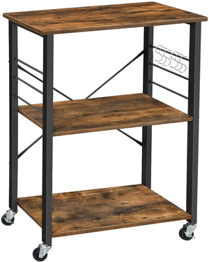 3-Tier Serving Cart With Metal Frames & Hooks