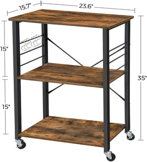 3-Tier Serving Cart With Metal Frames & Hooks