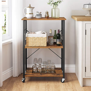 3-Tier Serving Cart With Metal Frames & Hooks