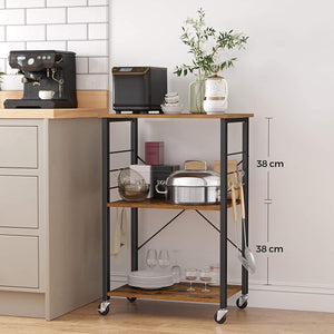 3-Tier Serving Cart With Metal Frames & Hooks