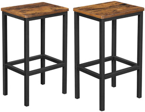 Rustic Brown Square Bar Stools - 2 Pack