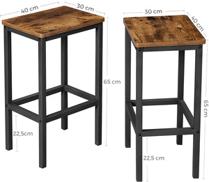 Rustic Brown Square Bar Stools - 2 Pack