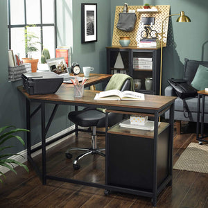 Rustic Brown L-Shaped Computer Desk