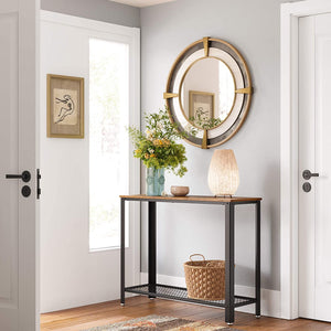 Rustic Brown Metal Frame Console Table