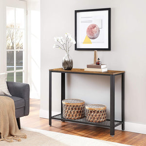 Rustic Brown Metal Frame Console Table