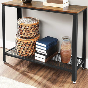 Rustic Brown Metal Frame Console Table