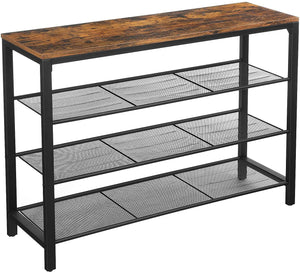 Shoe Rack With 3 Mesh Rustic Metal Shelves