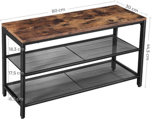 Rustic Brown Shoe Rack With 2 Mesh Shelves