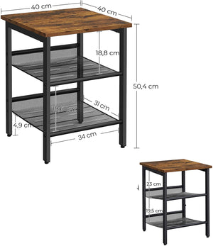 Industrial Styled Bedside Tables With Adjustable Mesh Shelves - 2 Pack