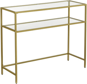 Metal Frame Table With 2 Shelves And Adjustable Feet