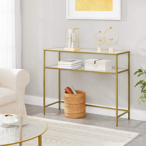 Metal Frame Table With 2 Shelves And Adjustable Feet