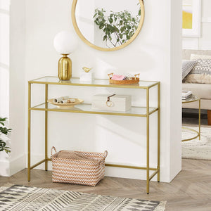 Metal Frame Table With 2 Shelves And Adjustable Feet